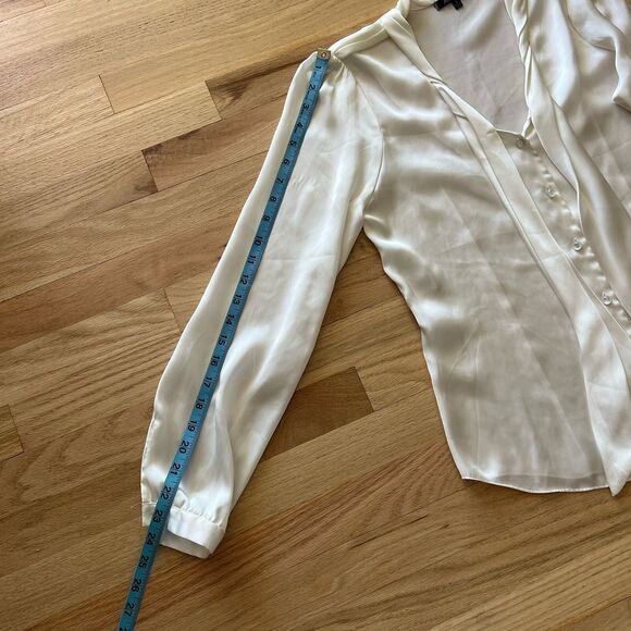 Anne Klein cream neutral Silky rolled neck Tie Blouse Size small business work - Picture 11 of 13